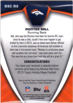 2013 Topps - Holiday #MBC-MB Montee Ball Back