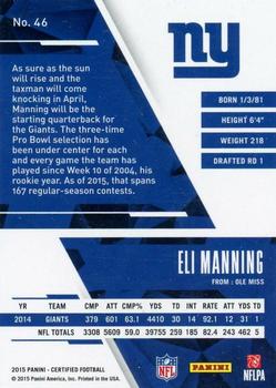 2015 Panini Certified - Mirror Purple #46 Eli Manning Back