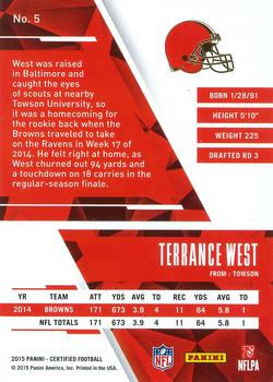 2015 Panini Certified - Mirror Red #5 Terrance West Back