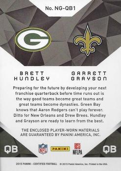 2015 Panini Certified - New Generation Dual Jerseys - Mirror Green #NG-QB1 Brett Hundley / Garrett Grayson Back