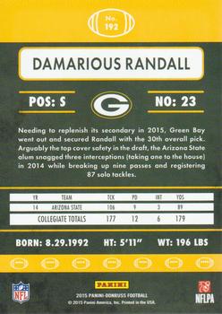 2015 Donruss #192 Damarious Randall Back