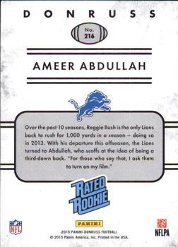 2015 Donruss #216 Ameer Abdullah Back