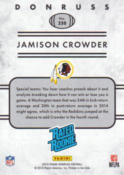 2015 Donruss #230 Jamison Crowder Back
