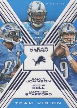 2015 Panini Clear Vision - Team Vision Blue #TV-10 Calvin Johnson / Joique Bell / Matthew Stafford Front