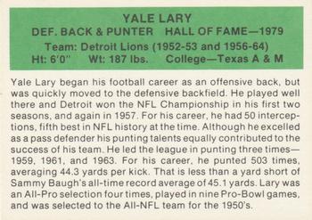 1987 Hygrade Football's All-Time Greats #NNO Yale Lary Back