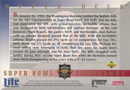 1994 Upper Deck Miller Lite/Tombstone Pizza Super Bowl Showdown #2 Jim Kelly / Mark Rypien Back