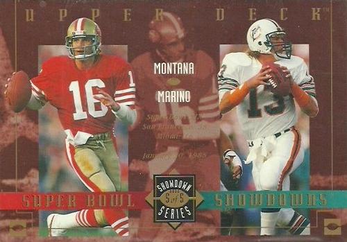 1994 Upper Deck Miller Lite/Tombstone Pizza Super Bowl Showdown #5 Joe Montana / Dan Marino Front