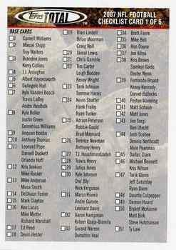 2007 Topps Total - Checklists #1 Checklist:1-102 Front
