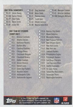 2007 Topps Total - Checklists #6 Checklist: Inserts Back