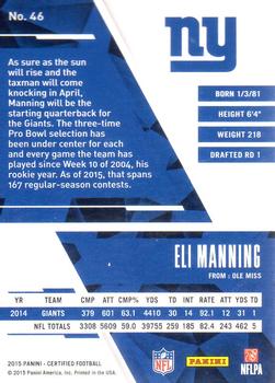 2015 Panini Certified - Mirror Silver #46 Eli Manning Back