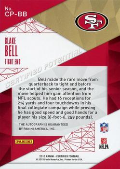 2015 Panini Certified - Certified Potential Autographs Mirror Silver #CP-BB Blake Bell Back