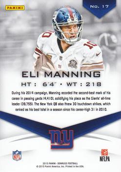 2015 Donruss - Elite #17 Eli Manning Back