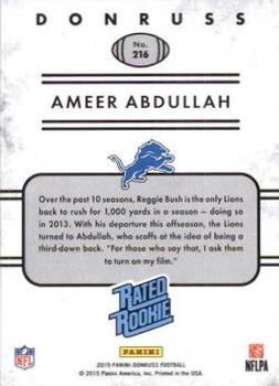 2015 Donruss - Stat Line Career Green #216 Ameer Abdullah Back