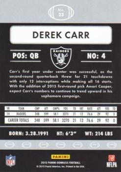 2015 Donruss - Stat Line Season #23 Derek Carr Back