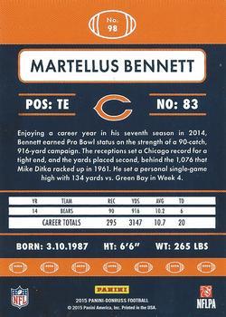 2015 Donruss - Stat Line Season #98 Martellus Bennett Back