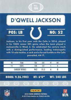 2015 Donruss - Stat Line Season #139 D'Qwell Jackson Back