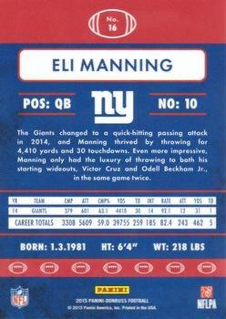 2015 Donruss - Press Proof Purple #16 Eli Manning Back