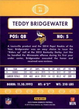 2015 Donruss - Press Proof Silver #32 Teddy Bridgewater Back