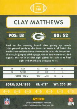 2015 Donruss - Press Proof Gold #148 Clay Matthews Back