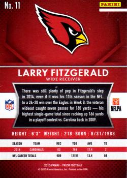 2015 Panini Prizm #11 Larry Fitzgerald Back