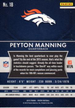 2015 Panini Prizm #18 Peyton Manning Back