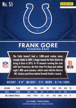 2015 Panini Prizm #51 Frank Gore Back