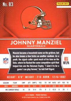 2015 Panini Prizm #83 Johnny Manziel Back