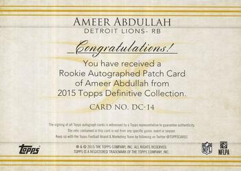 2015 Topps Definitive Collection #DC-14 Ameer Abdullah Back