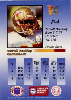 1991 Wild Card Draft - 1992 Wild Card Draft Prototypes 5 Stripe #P4 Terrell Buckley Back