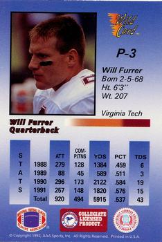 1991 Wild Card Draft - 1992 Wild Card Draft Prototypes 10 Stripe #P3 Will Furrer Back
