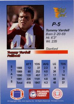 1991 Wild Card Draft - 1992 Wild Card Draft Prototypes 10 Stripe #P5 Tommy Vardell Back