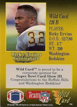 1991 Wild Card - NFL Experience Exchange 10 Stripe #126B Ricky Ervins Back