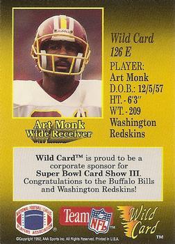 1991 Wild Card - NFL Experience Exchange 10 Stripe #126E Art Monk Back