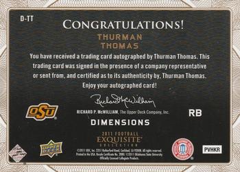 2011 Upper Deck Exquisite Collection - Dimensions #D-TT Thurman Thomas Back