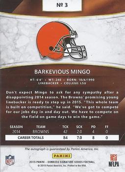 2015 Donruss Signature Series #3 Barkevious Mingo Back