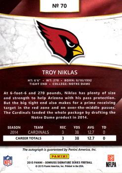 2015 Donruss Signature Series #70 Troy Niklas Back