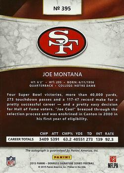2015 Donruss Signature Series #395 Joe Montana Back