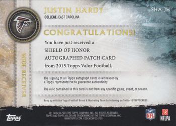 2015 Topps Valor - Shield of Honor Autograph Patches Discipline #SHA-JH Justin Hardy Back