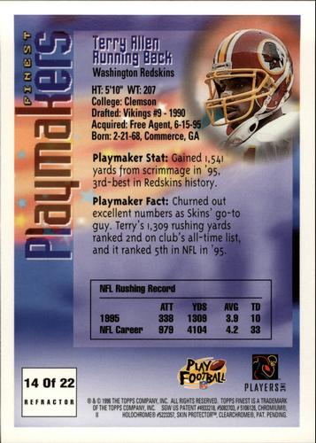 1996 Finest - Pro Bowl Jumbos Refractors #14 Terry Allen Back