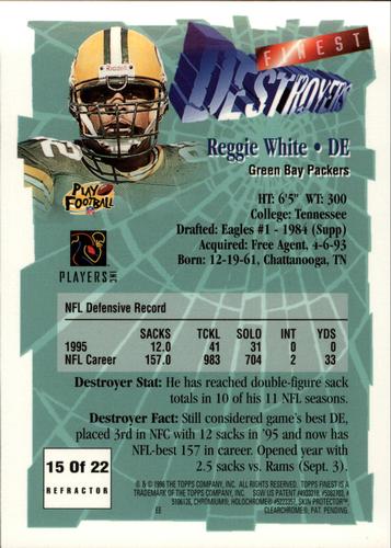 1996 Finest - Pro Bowl Jumbos Refractors #15 Reggie White Back
