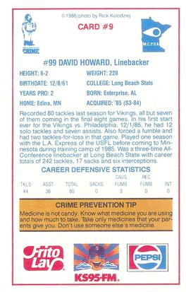1986 Minnesota Vikings Police #9 David Howard Back