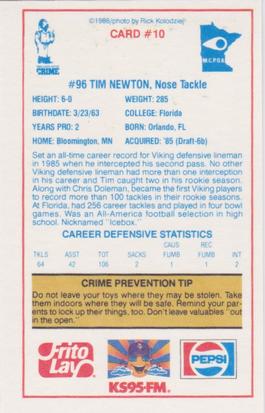 1986 Minnesota Vikings Police #10 Tim Newton Back