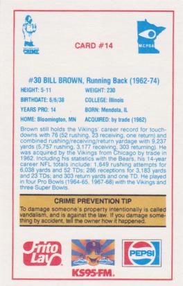 1986 Minnesota Vikings Police #14 Bill Brown Back