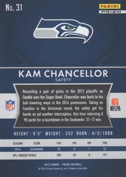 2015 Panini Prizm - Red, White, and Blue Prizm #31 Kam Chancellor Back
