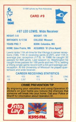 1987 Minnesota Vikings Police #9 Leo Lewis Back