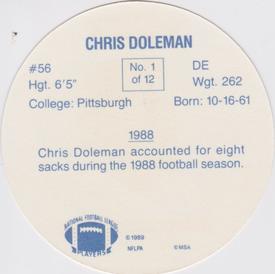 1989 Taystee Minnesota Vikings Discs #1 Chris Doleman Back