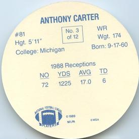 1989 Taystee Minnesota Vikings Discs #3 Anthony Carter Back