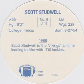 1989 Taystee Minnesota Vikings Discs #5 Scott Studwell Back