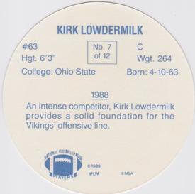 1989 Taystee Minnesota Vikings Discs #7 Kirk Lowdermilk Back