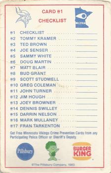 1983 Minnesota Vikings Police #1 Checklist Card Back